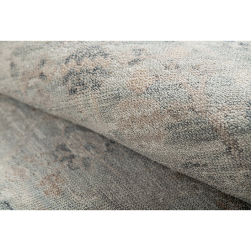 Hand Knotted Wool Oriental Area Rug in Light Gray/Ivory/Green/Light Blue, Runner 2'6" x 10'