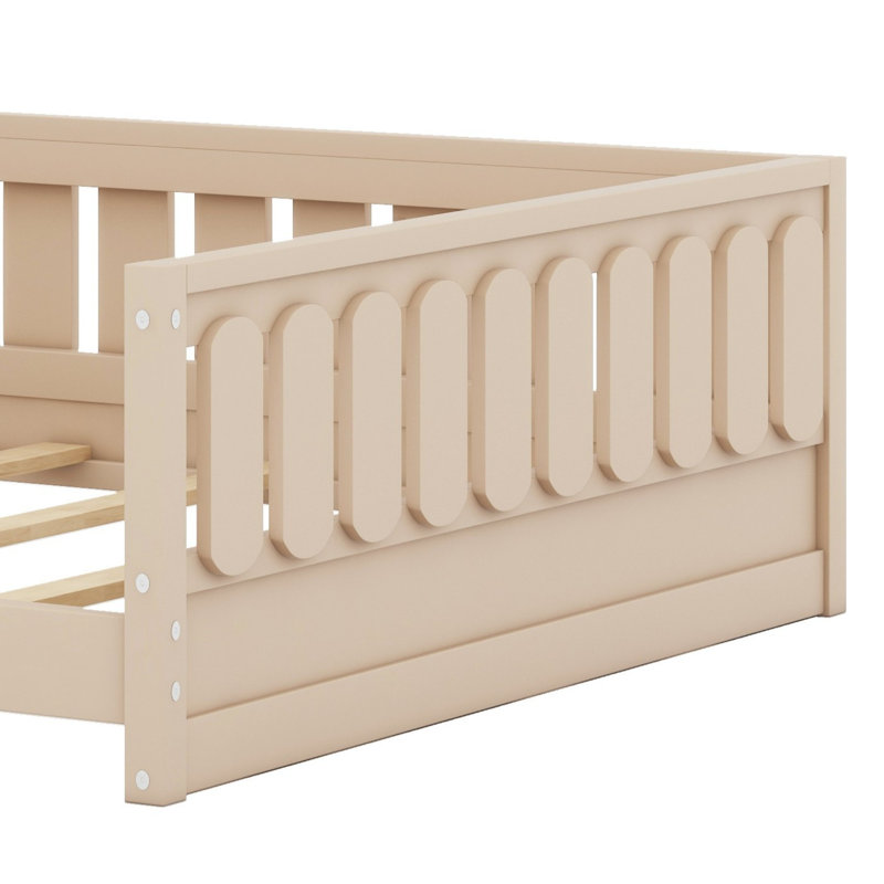 Space-Saving Wood Platform Bed With Guardrail And Storage Shelves, Natural, Full
