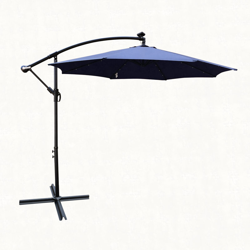 Parasol de terrasse 10 pieds à énergie solaire avec éclairage à DEL 8 lumières, Marine