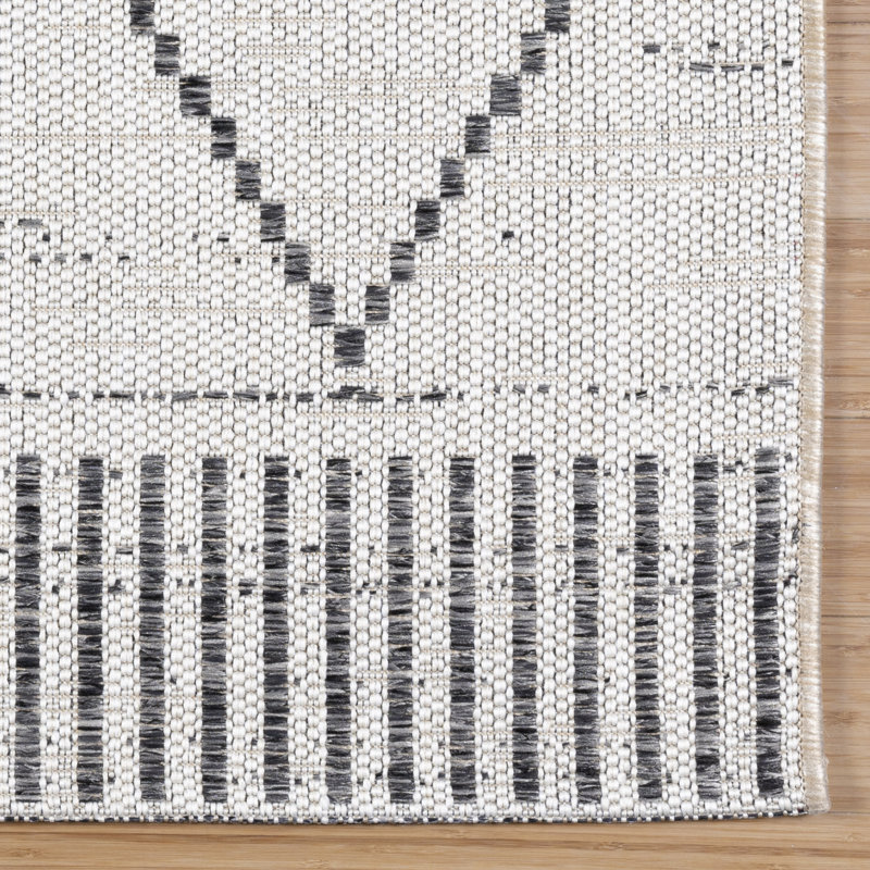 Moorebank Parcie Casual Modern Geometric Diamond Lattice Gray Ivory Flatweave Indoor/Outdoor Area Rug, Rectangle 6'6" x 9'6"