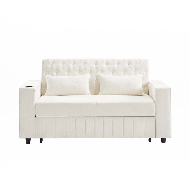 Canapé-lit convertible de 61,4 po avec causeuse convertible et dossier réglable pour le salon, Beige