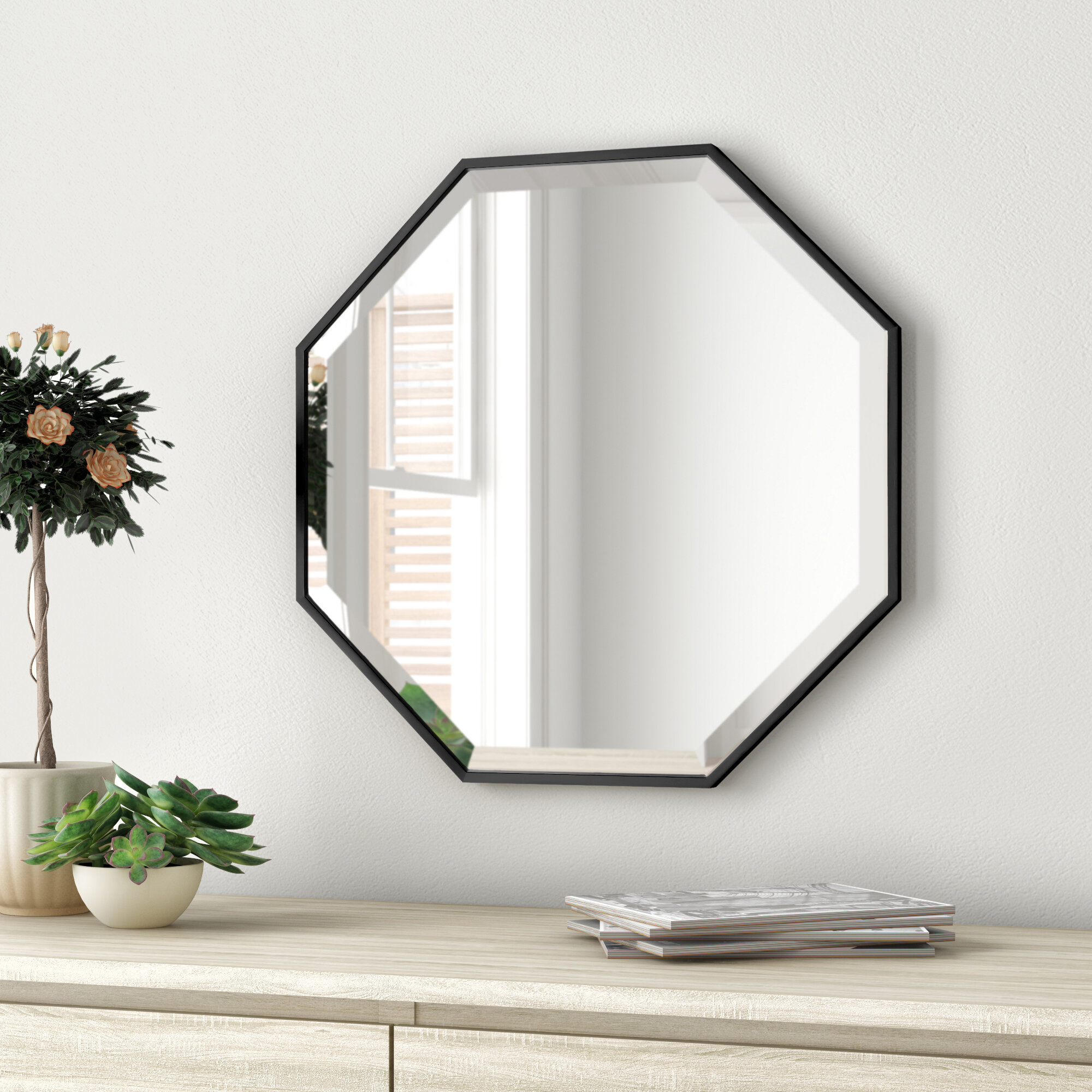 Cloverly Octagon Accent Mirror Wade Logan Finish: Gold, Size: 24.75 x 24.75