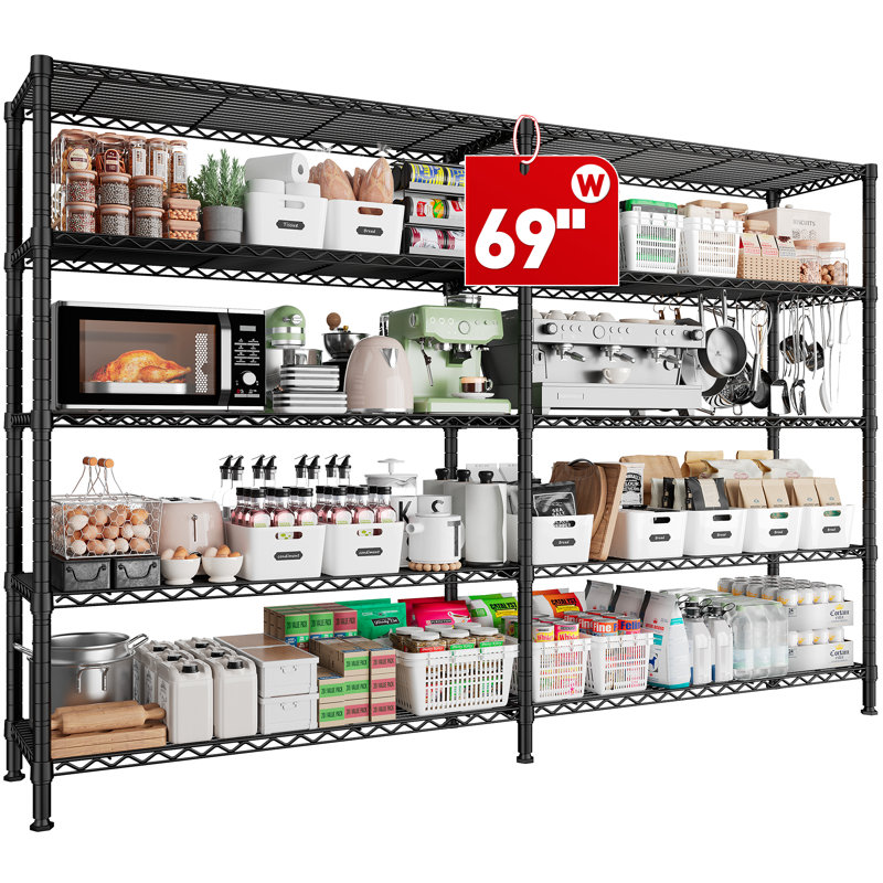 Marlia Steel Height -Adjustable Storage Rack Heavy Duty Shelving Unit, 72.4" H x 69" W x 15.75" D, Black