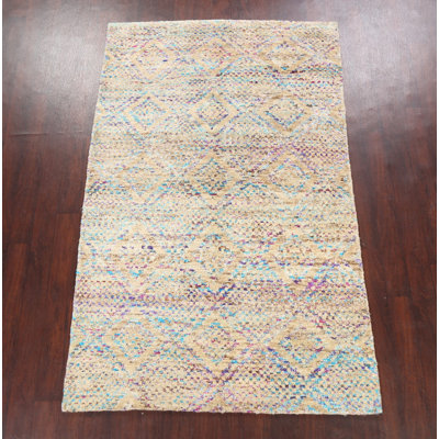Tapis unique en jute / sisal beige noué à la main 4 pi 11 po x 8 pi 0 po