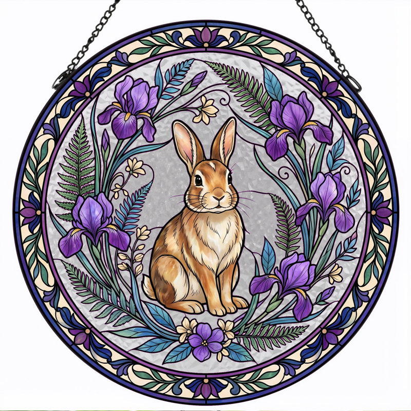 Panneau de vitrail en verre coloré Lapin ， 7,8H, H 7,8 po