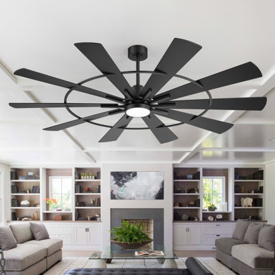 72/62 Inch Modern Industrial Ceiling Fan with Light, 10-Blade Large Indoor Ceiling Fan, Black Modern Ceiling fan For Living Room, Bedroom, Kitchen, Patio, Farmhouse