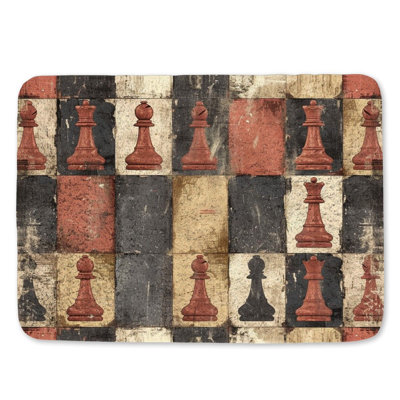 Chess Pieces Bath Mat Game Bathroom Decor Checkerboard Layout