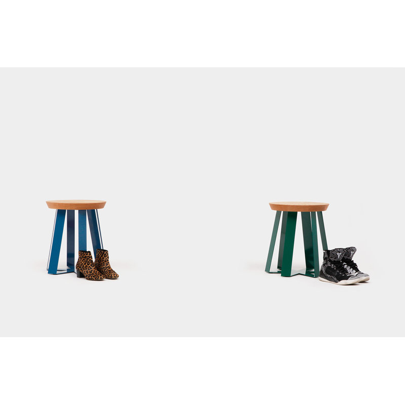 ARS Solid Wood Accent Stool, Green, Oak