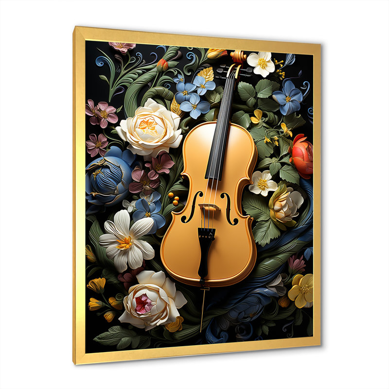 «Yellow Nature's Harmony» - art mural musique, Encadrement doré, H 40 po x l 30 po x P 1,5 po