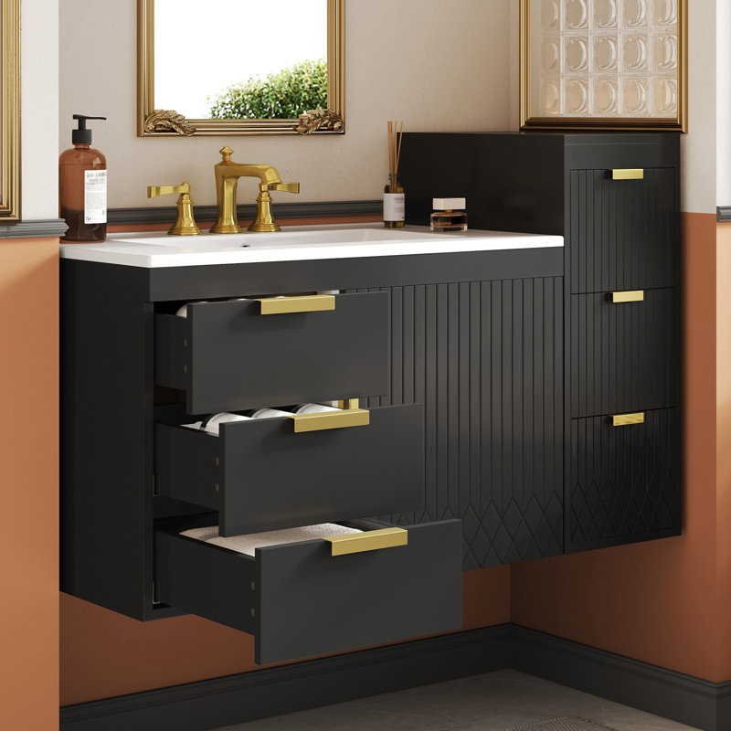Ensemble de meuble-lavabo flottant 30 po avec rangement latéral 30 po, Noir