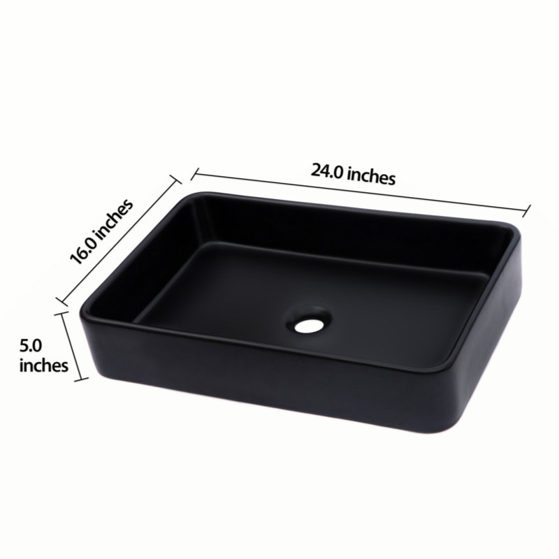 Lavabo de salle de bain vasque rectangulaire en céramique noire 24 po x 16 po