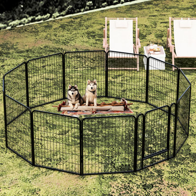 31.7"h Heavy Duty Pet Playpen Outdoor, Dog Exercise Pen With Door, Rust- Iron Material, Automatic Gravity Locking, Versatile Shape Options, Floor Protection Included Metal Playpen, Outdoor Fence And