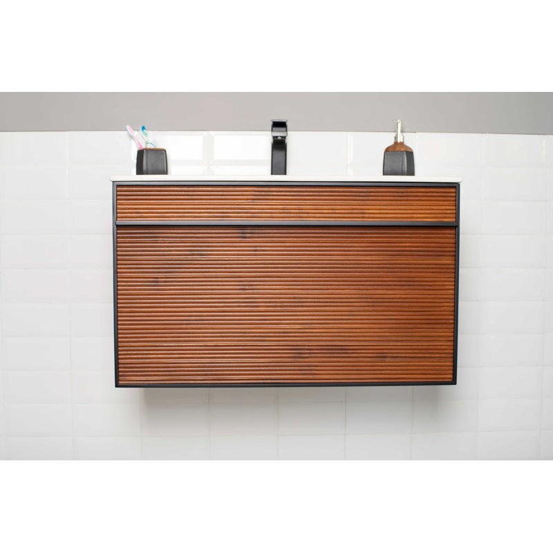 Meuble-lavabo en noyer 36 po avec lavabo en porcelaine intégré Stella