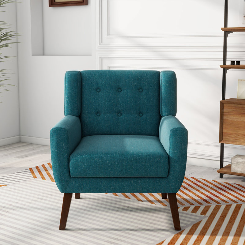 Jaqueze 73.4 Cm Wide Tufted Armchair, Light Blue Linen Blend