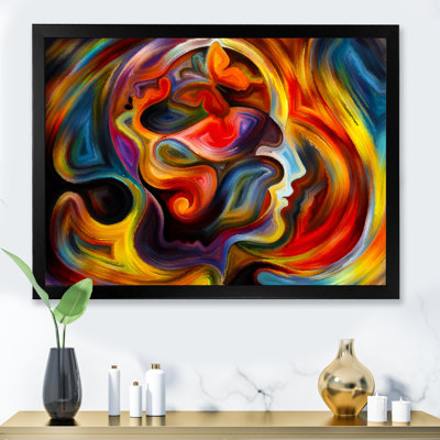 Visage sortant de coups de rouge et de jaune - Peinture sur toile