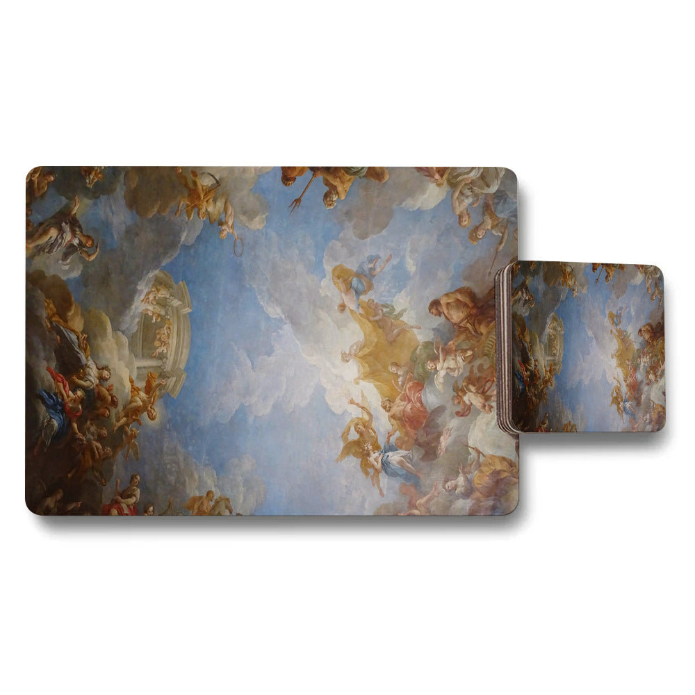 Baroque Style Placemat And Coaster Set With Classical Artwork