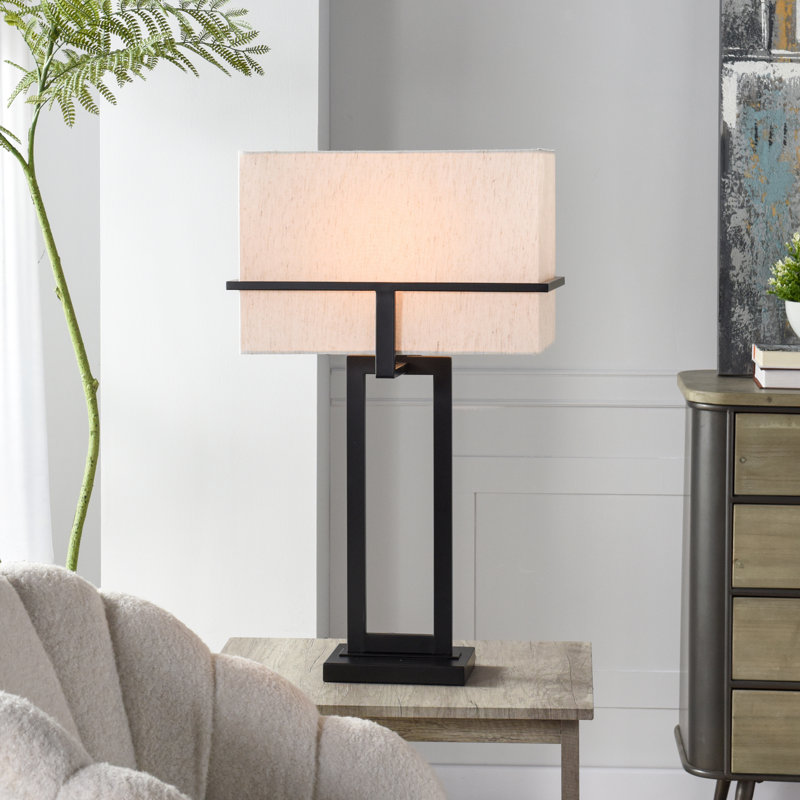 Lampe de table contemporaine en acier - noir Tabby - abat-jour beige
