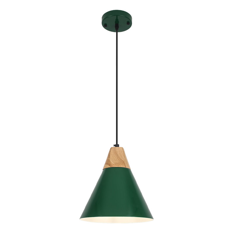 Luminaire suspendu pour îlot de cuisine 1 lumière de 9,4 po à 1 lumière avec accents en bois pour l'allée de la salle à manger
