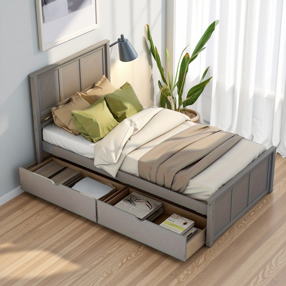 Ophelia & Co. Twin Platform Bed Frame With 2 Wheel-equipped Under-bed ...