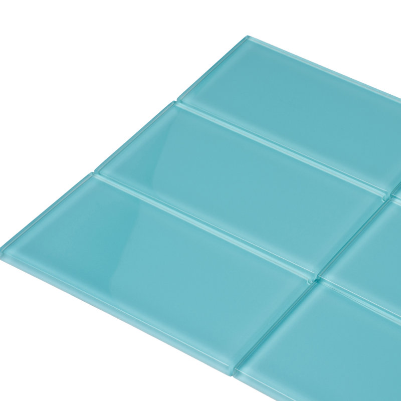 Apollo 6'' x 3'' Glass Subway Wall Tile, Aqua