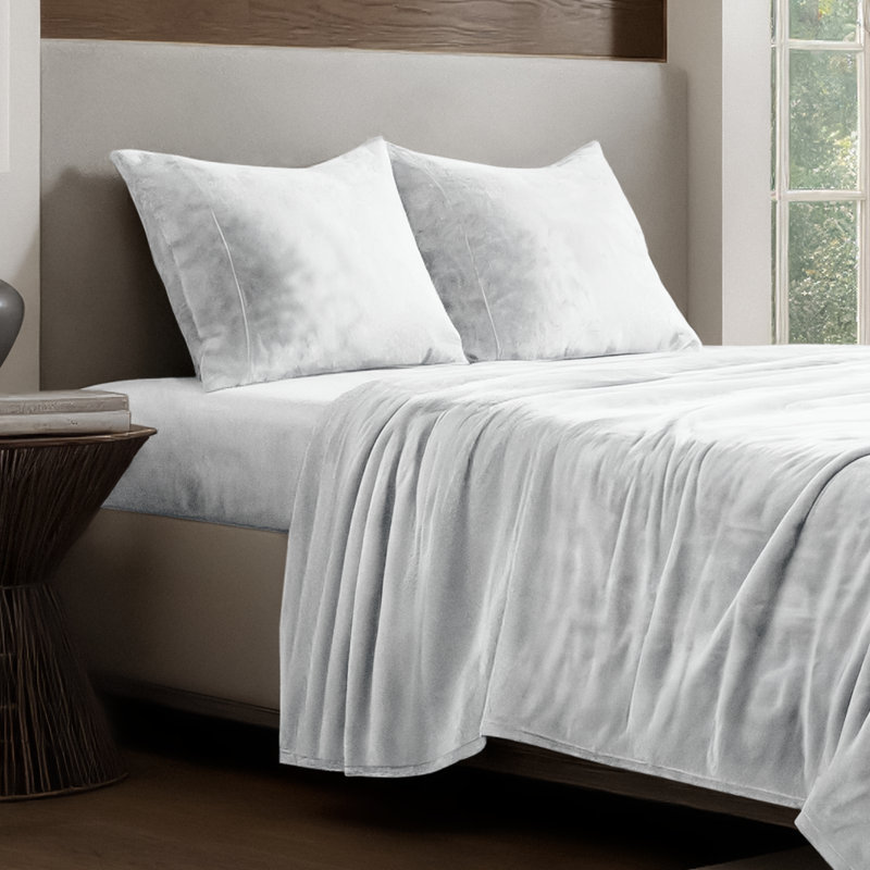 Ensemble de draps Microplush, Ensemble de draps pour lit simple avec un drap-hou, Blanc