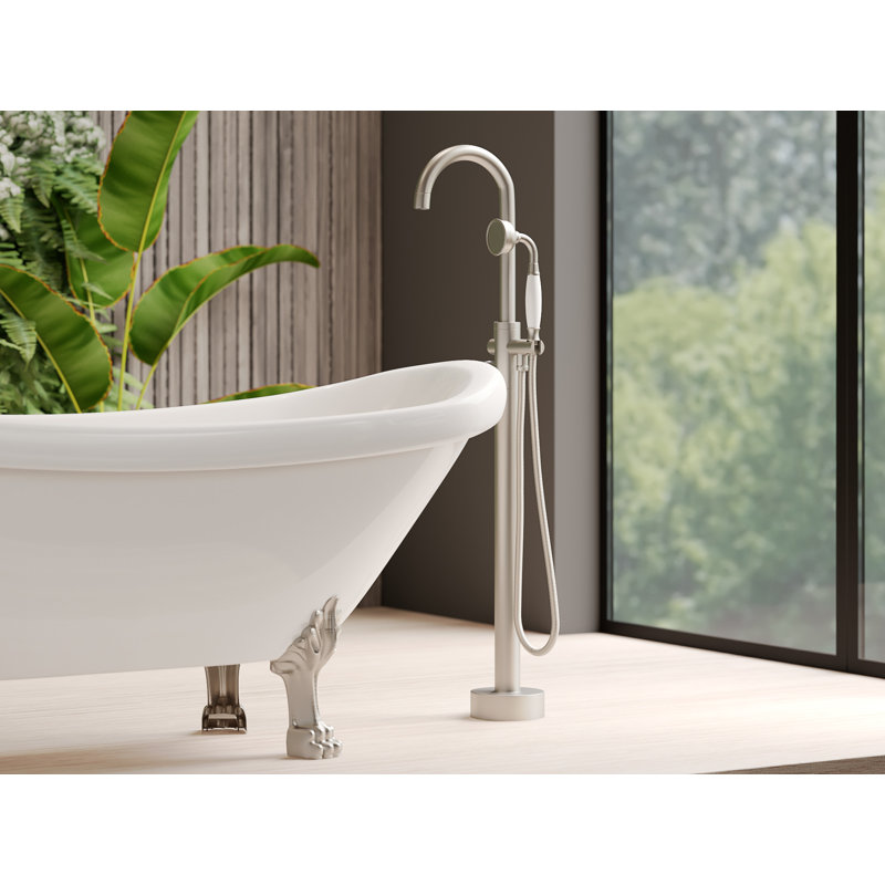 Floor Mounted Freestanding Single Handle Tub Filler Faucet Neptune - Brushed Nickel, Drift Handle, Brushed Nickel