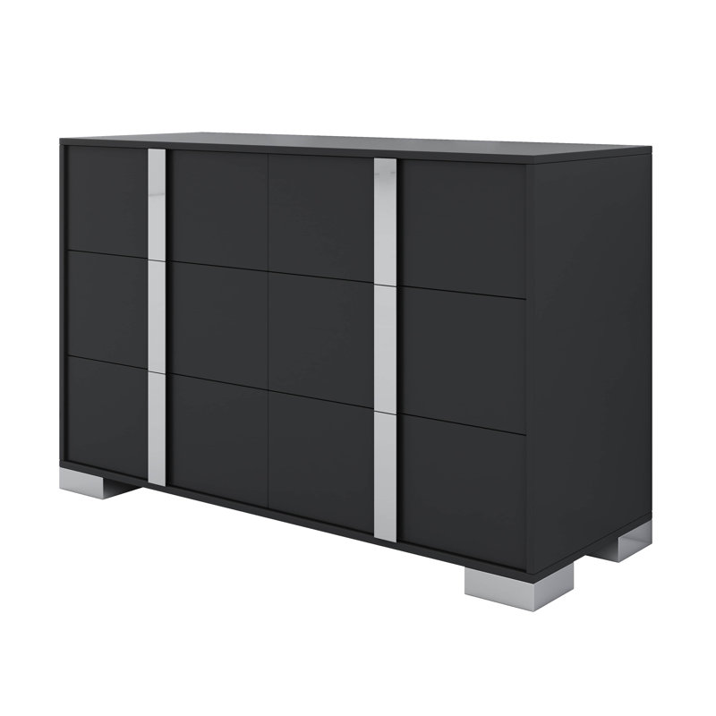 Commodes à 6 tiroirs avec poignées, commode de rangement moderne avec plateau large, Noir