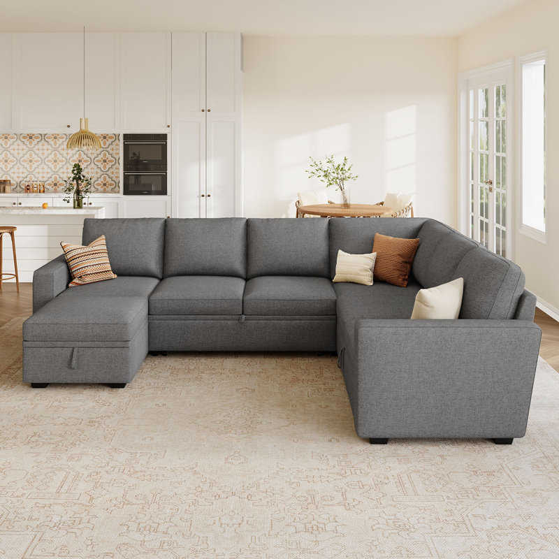 Canapé-lit modulaire en forme de U avec méridienne Niyona, Polyester gris