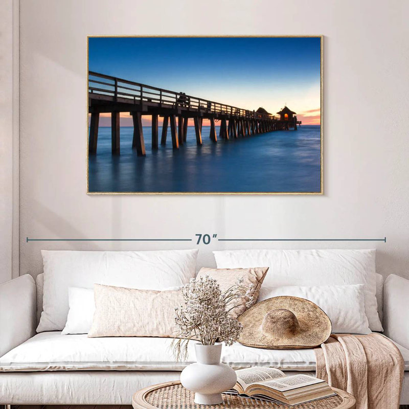 Naples Beach Pier, Cadre flottant en bois naturel, 46 po x 31 po