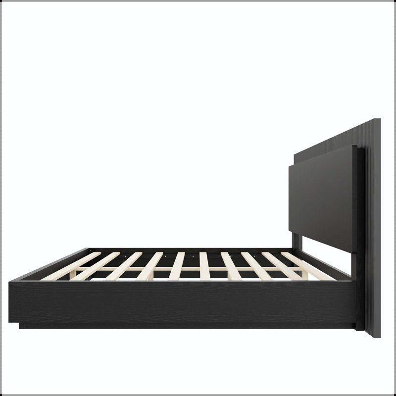 Grand lit plateforme avec tête de lit et lumière DEL, Black
