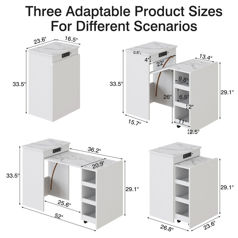 Table de salle à manger multifonctionnelle avec bureau pliable et extensible avec prises de courant