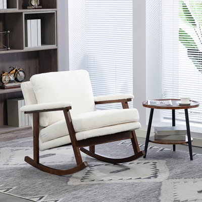 Chaise d'appoint Mid-Century moderne, chaise berçante avec structure en bois, chaises de salon rembourrées, fauteuil de lecture pour véranda de chambre à coucher
