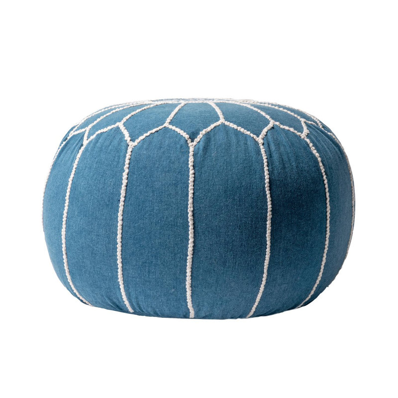Edsell Upholstered Pouf, Blue Cotton