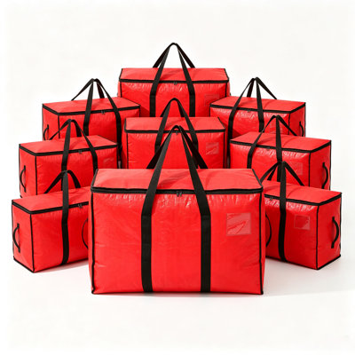 Heavy Duty Waterproof Moving Bags, 24-Pack Red Foldable Storage Totes, Extra Large 88L Capacity Equipped with Zippers & Handles, Ideal for College Dormitory Use and Daily Storage