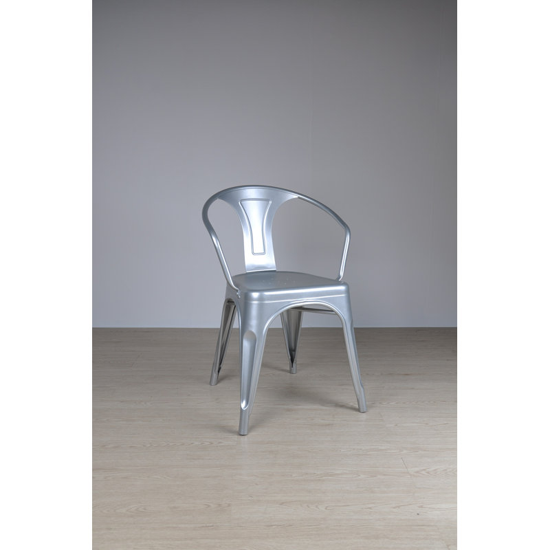 Chaise avec accoudoirs en métal, Argent Flash