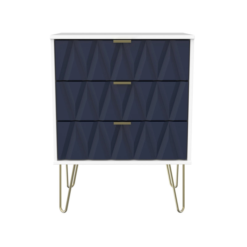 Fully Assembled Peoa 3 Drawer 57.5Cm W Chest of Drawers, Navy/White
