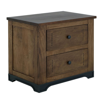 Linaa End Nightstand, 2 Drawers, Barrel Brown Wood Frame, 30 Inch