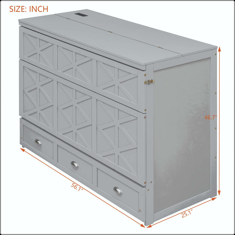 Lit escamotable double avec grands tiroirs, Gris