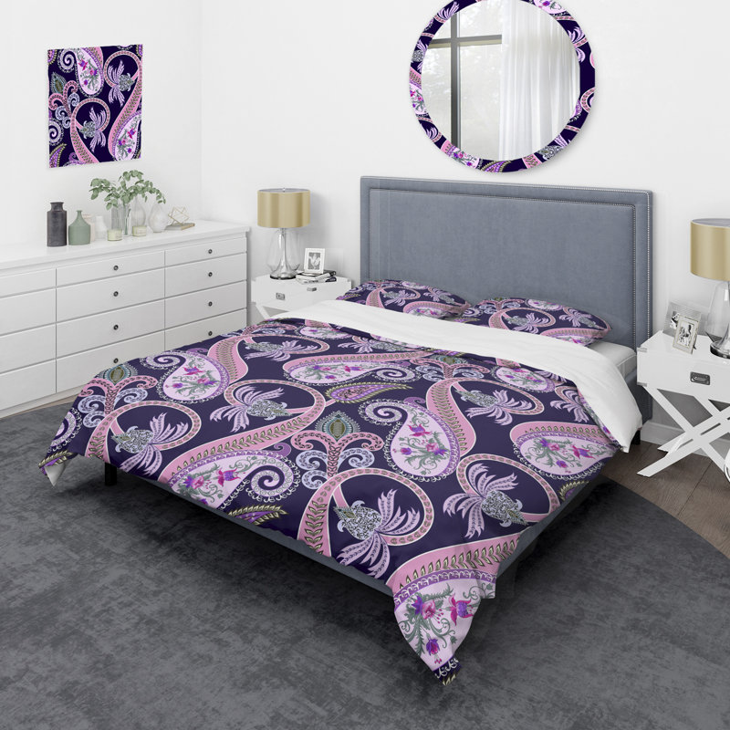 Cachemire rose floral - ensemble de housse de couette abstrait - microfibre de polyester