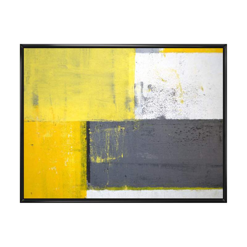 «Gray Meets Yellow Abstract Art», reproduction d'art sur toile encadrée, H 24 po x l 36 po x P 1 po