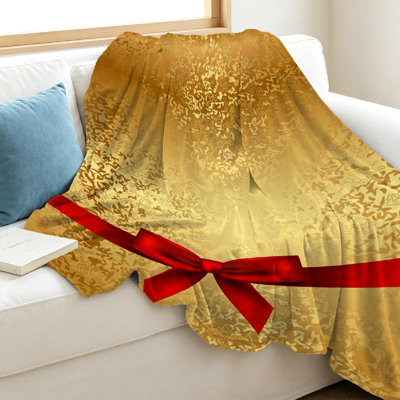 Gold Ultra Soft Flannel Fleece Throw Blanket,Texture with Red Single-Sided Print