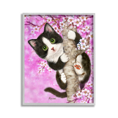 «Kitten & Cherry Blossoms», art de la giclée encadrée par Kayomi Harai