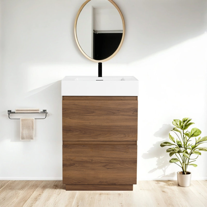 24"Bathroom Vanity Resin Sink with Double drawer, Brown 