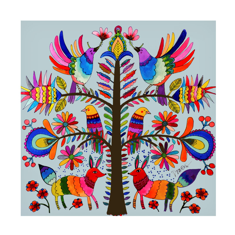 Colorful Animals and Tree Canvas Art in Wooden Frame, 24" x 24"