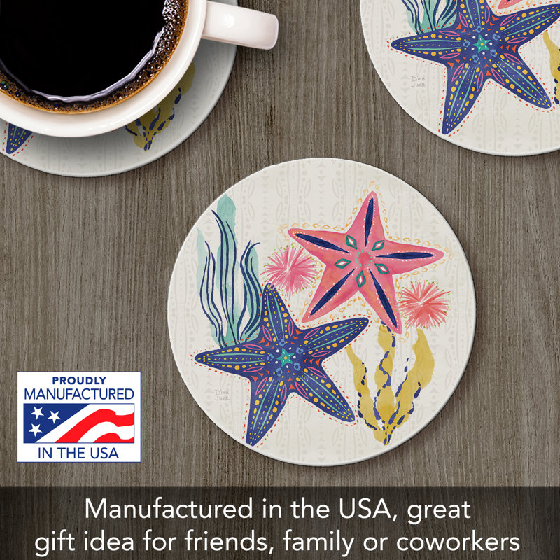 Colorful Starfish Single Round Stone Coaster Create Your Own Set