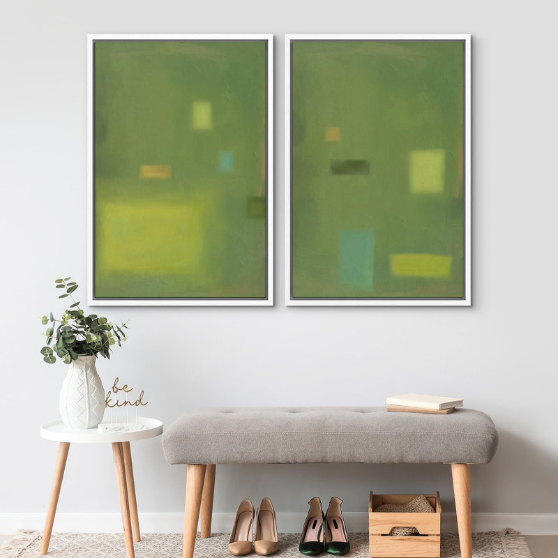Emerald Green Pastel Color Field Landscape Art, Green Wall Decor, Modern Abstract 2 pièces, Blanc, H 24 po x l 16 po