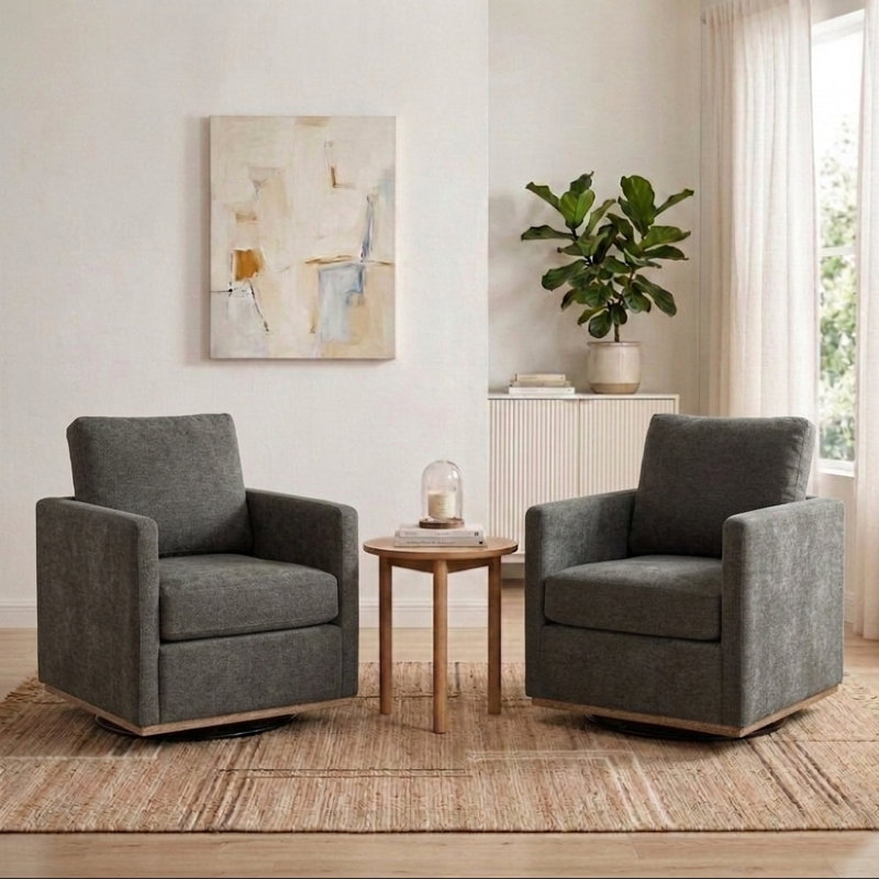 30.5" W Upholstered Comfy Swivel Club Chair, Charcoal Chenille