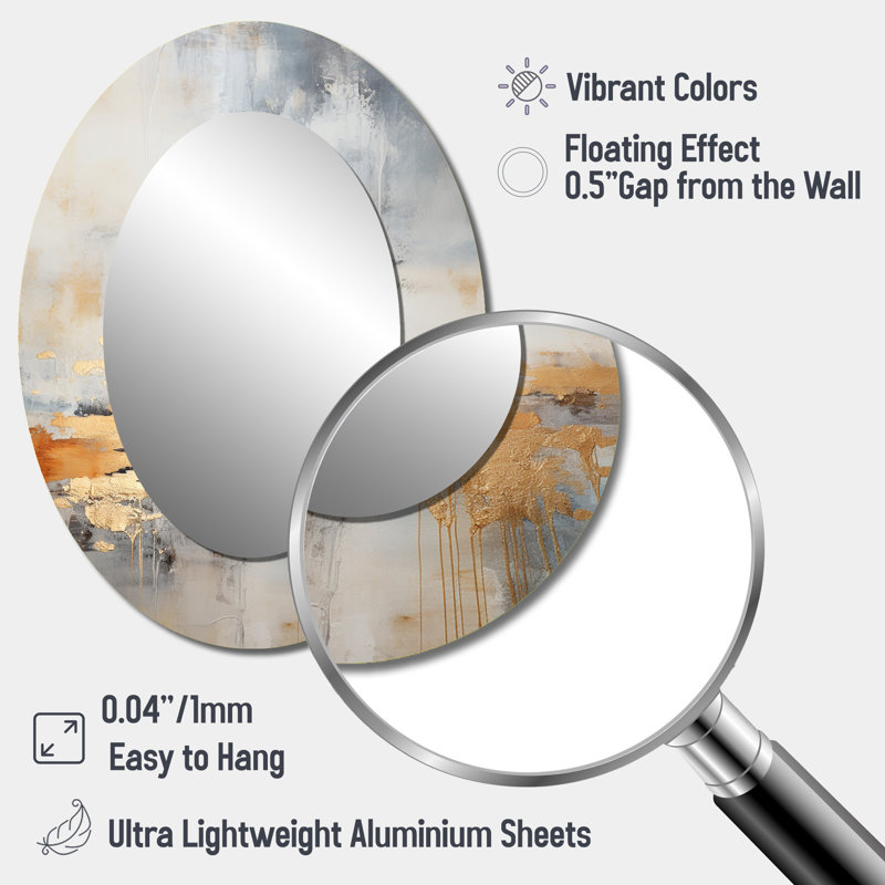 Minimalism Beige And Gold Wave Horizon I - Beige Oval Wall Mirror Decor, 40" x 30"