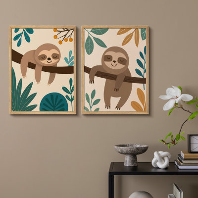 «Sleepy Sloth», ensemble d'art mural encadré de 2 paresseux