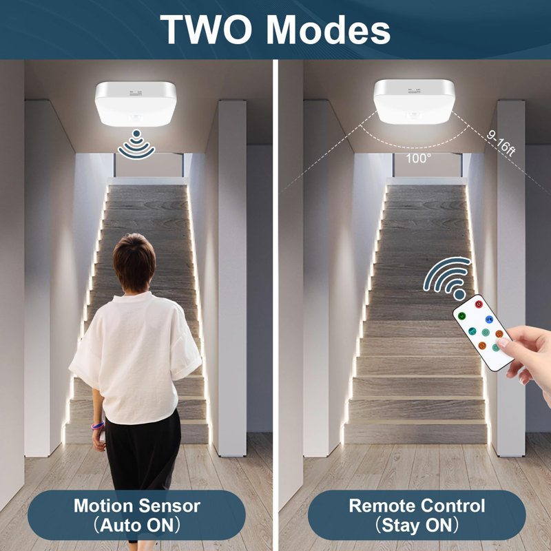 Motion Sensor Rechargeable Ceiling Light Indoor With Remote, Wireless Battery Operated Rechargeable Sensor Light For Closet, Garage, Hallway, 3000K-6000K Battery Powered Shower Lights